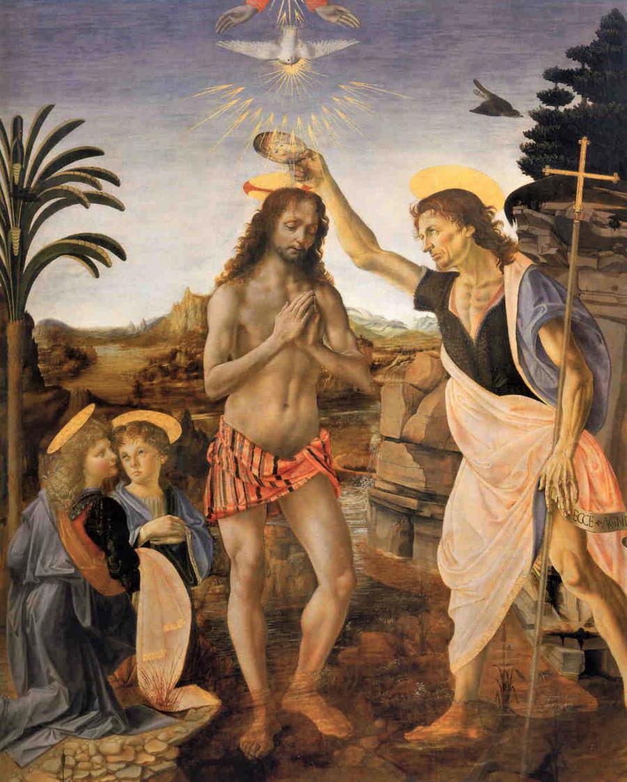 The Baptism of Christ, 1474-1475, Verrocchio and Leonardo da Vinci.